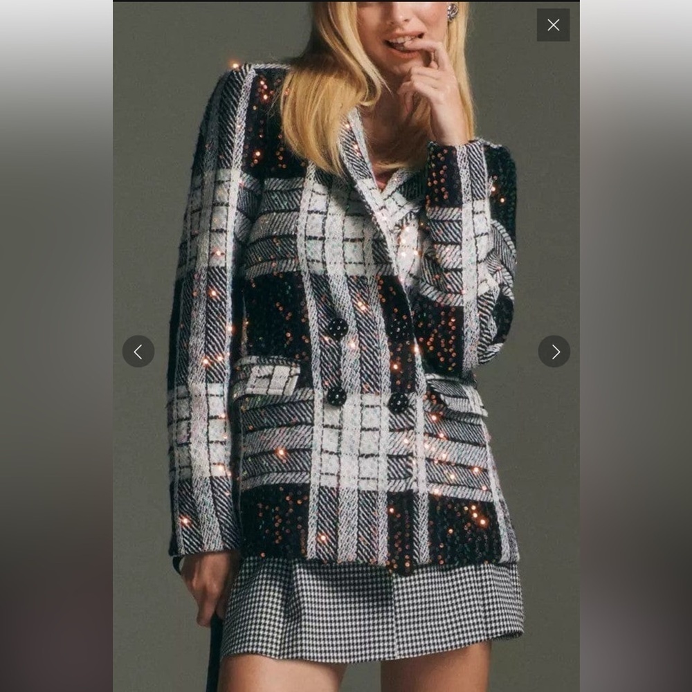 Gorgeous NWT Eva Franco Women's Black and White Sequined Tweed Jacket Lined - Picture 2 of 15
